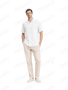 ZARA Men’s White Textured Camp Collar Short Sleeve Button-Up Shirt Size M